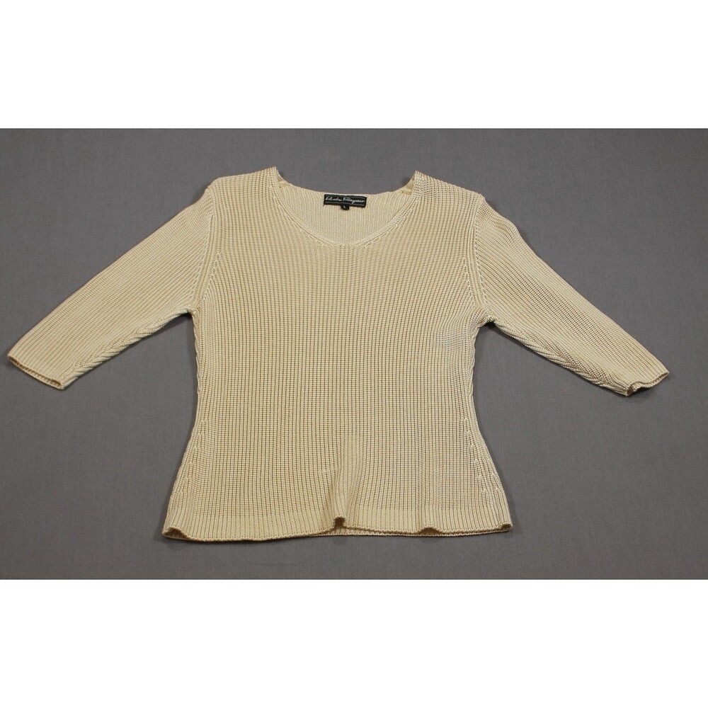 Salvatore Ferragamo Ivory Cream Vintage Silk Knit Sweater Mid Sleeve Size L